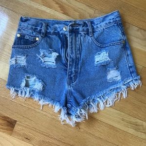 High waisted distressed shorts